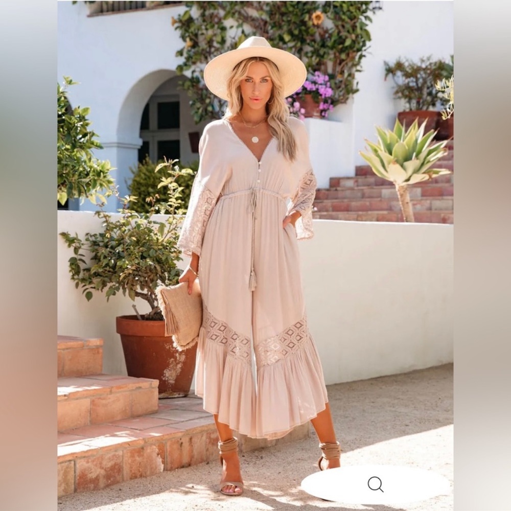 Free people endless summer Angela jumpsuit crochet lace ruffle